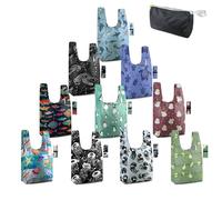 BeeGreen Animal Reusable Grocery Bags Bulk Gifts 12-Pack - Large Tote with Zipper Pouch | Foldable & Washable Polyester Shopping Bags Heavy Duty Animal Lover Gifts Reusable Bag With Handles