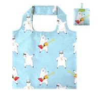 BeeGreen Cute Alpaca Light Blue Gift for Women Reusable Shopping Bags Large Shopping Basket for Groceries Foldable Gift Bag Grocery Organizer with Handles Tote Bulk Cloth Heavy Duty Washable Packable