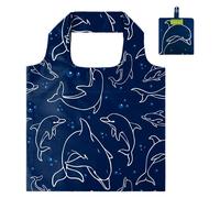 BeeGreen Cute Dolphins Navy Gift for Women Reusable Shopping Bags Large Shopping Basket for Groceries Foldable Gift Bag Grocery Organizer with Handles Tote Bulk Cloth Heavy Duty Washable Packable