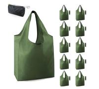 BeeGreen Dark Green Reusable Grocery Bags Bulk 10 Packs, Kitchen Reusable Shopping Bags 50LBS Large, Machine Washable Durable, Easily Foldable with a Storage Bag, Dark Green, XL