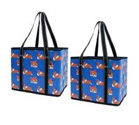 BeeGreen Dog Reusable Grocery Bags Foldable, 2 Pack Heavy Duty Tote Bag Waterproof Animal Shopping Bags with Long Webbing Handles, Packable Stands Upright, Reinforced Base for Groceries, Pool, Gift