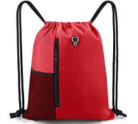 BeeGreen Drawstring Backpack Sports Gym Bag for Women Men Large Size With Two Zipper Pockets and Water Bottle Mesh Pockets, Red, L, Drawstring With Mesh Pocket