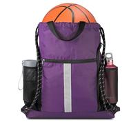BeeGreen Drawstring Backpack Sports Gym Bag With Shoe Compartment and Two Water Bottle Holder …, Dark Purple, Drawstring With Shoe Compartment