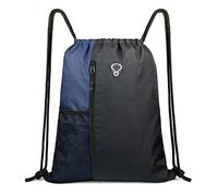 BeeGreen Drawstring Bag Backpack String Swim PE Bag Large Drawstring Sports Gym Bag for Women Mens with Zipper and Mesh Pockets, Travel Beach Bag Pack for Teens Unisex (Navy/Black)