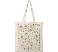 BeeGreen Floral Aesthetic Tote Bag With 2 Inner Pockets 12 oz Canvas Reusable Shopping Bag Birthday Gifts Bag for Women Teacher Mom Friends
