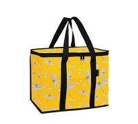 BeeGreen Insulated Cooler Bag Soft Tote for Grocery Shopping Beach Travel Lunch Foldable Leakproof Delivery Totes Large Ice Coolers with Handle Hard Freezer Bags with Zippered Top Yellow Dragonfly