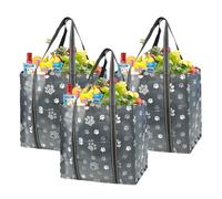 BeeGreen Large Reusable Grocery Bags with Hard Bottom - Heavy Duty Foldable Cute Shopping Totes for Groceries, Beach & Travel, Waterproof Collapsible Storage Bag 3 Pack
