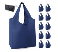 BeeGreen Navy Blue Reusable Grocery Bags Bulk 10 Packs, Kitchen Reusable Shopping Bags 50LBS Large, Machine Washable Durable, Easily Foldable with a Storage Bag