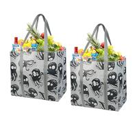 BeeGreen Octopus Large Reusable Grocery Bags with Hard Bottom - Heavy Duty Foldable Cute Shopping Totes for Groceries, Beach & Travel, Waterproof Collapsible Storage Bag 2 Pack