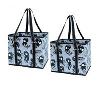 BeeGreen Octopus Reusable- Grocery -Bags Heavy Duty, 2 Pack Grocery Tote Bag Waterproof Animal Shopping Bags with Long Webbing Handles, Foldable Stands Upright, Reinforced Base for Groceries, Gifts