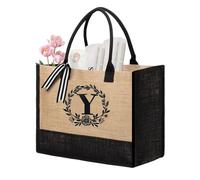 BeeGreen Personalized Jute Tote Bag for Women - Large Custom Monogrammed Beach Bag with Pocket, Ideal Thank You Gift for Friends, Mom, Sister, Work,Unique Birthday or Bridal Shower Gift Bag Y