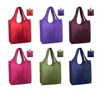 BeeGreen Reusable Grocery Bags 6 Packs Heavy Duty Shopping Totes for Women, Foldable Large Polyester Washable Bag, Red, Rose Red, Wine Red, Army Green, Navy, Purple