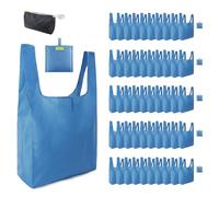 BeeGreen Reusable Grocery Bags Sky Blue Kitchen Bags Bulk Foldable-Machine Washable with Zipper Storage Pouch 50 Packs