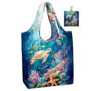 BeeGreen Sea Turtle Reusable Grocery Bags,Heavy Duty Totes for Women, Foldable Grocery Bag Large Shopping Totes with Handles for Work, Travel, Gift, Store, Polyester Washable Reusable Tote Bag