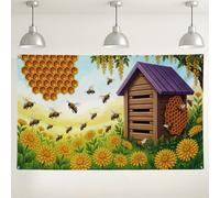 Beehive Floral Wall Backdrop, Honeycomb Pattern Vintage Yellow Flower Decorations, Spring Summer Indoor/Outdoor Photography Background for Events 71x43 Inch