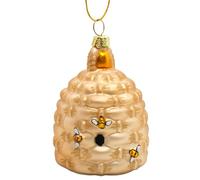 Beehive Glass Christmas Tree Ornament | Hive with Three Little Bees | Sparkly Glitter Accents | Great for Ornament Exchange | Cheerful Decoration