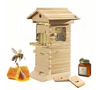Beehive Kit - Flow Hive with Observation Window & Honey Spout, Wooden Bee Box with Integrated Carpenter Bee House