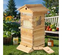 Beehive, Langstroth-Style Self-Flow Honey Harvesting Kit with Food-Grade Frames, Complete Wooden Hive with Brood Box & Roof, 4-Frame Super