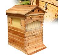 Beehive Starter Kit, Automatic Wooden Hive Box with Observation Window and Honey Spout for Backyard Beekeeping, Complete Beekeeping Equipment for Beginners