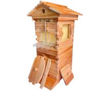 Beehive Starter Kit, Self-Flowing Honey Beehive with Observation Window and Honey Spout, Complete Wooden Beekeeping Box with Frames and Honeycomb Trays