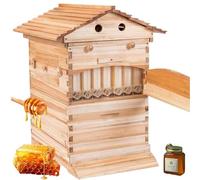 Beehive Starter Kit,Self-Flowing Wooden Bee Box with 7 Honeycomb Trays,Frame Complete Bee Box with Observation Window & Honey Spout,Carpenter Bee House,for Garden Pollinators