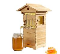 Beehive Starter Kit, Self-Flowing Wooden Bee Hive Box with Observation Window & Honey Spout, Beekeeping Supplies for Backyard