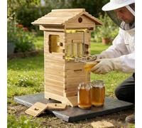 Beehive Wooden Langstroth-Style Self-Flow Honey System, Complete Setup with Brood Chamber and Observation Window, Compatible with Flow Hive, 4 or 7 Frames