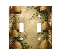 Beehives Double Light Switch Cover Plate, Rustic Natural Ivy Wall Summer Brown Plastic Standard Size Toggle Light Switch Cover for New Apartment Home Bedroom Office Decor