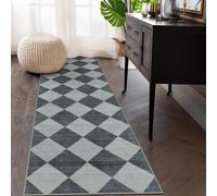 Beeiva Checkered Kitchen Runner Rug 2.5x10, Ultra Thin Washable Runners for Hallways Non Slip, Moroccan Trellis Print Non Shedding Kitchen Runner Rugs, Stain Resistant Blue/Grey Hallway Home Decor