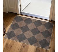 Beeiva Checkered Print 2x3 Samall Area Rugs for Entryway, Washable Stain Resistant Kitchen Rug Non Slip Ultra Thin 2x3 Bath Mat, Plaid Moroccan Alfombra for Bedroom Laundry Sink (Brown/Black)