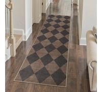 Beeiva Checkered Print Hallway Runner Rug 2x6, Moroccan Kitchen Runner Rugs Non Skid Washable 6ft Ultra Thin Stain Resistant Entryway Decor, Diamond Gingham Alfombra for Bathroom Laundry (Brown/Black)