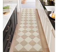 Beeiva Checkered Print Long Hallway Runner Rug Non Slip, Beige Ultra Thin 2.5x10 Washable Runner Rug, Moroccan Trellis Home Decor Faux Wool Neutral Carpet for Bathroom Kitchen Hallways, 10ft