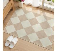 Beeiva Checkered Print Washable Indoor Door Mats for Entryway, 2x3 Non Slip Ultra Thin Bathroom Rugs Fit Under Door, Moroccan Diamond Decor Beige Small Rugs for Bedroom Kitchen Laundry Entrance