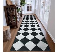 Beeiva Checkered Print Washable Rug Runners for Hallways Non Slip 2.5x10, Ultra Thin Black Kitchen Runner Stain Resistant Hallway Runner Rug 10 ft, Checkerboard Carpet for Bathroom Entryway Decor
