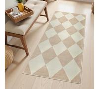 Beeiva Checkered Print Washable Runners for Hallways 2x4, Ultra Thin Beige Small Rugs for Entryway Low Pile Non Slip Bathroom Rug, Modern Geometric Decor Neutral Throw Rug for Kitchen Laundry Bedroom