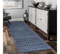 Beeiva Moroccan Runner Rug 2x8, Non Slip Washable Hallway Runner, Soft Low Pile Geometric Carpet Rugs for Hallway, Living Room, Bedroom - Blue