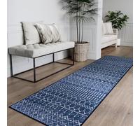 Beeiva Moroccan Runner Rug 2x8, Non Slip Washable Hallway Runner, Soft Low Pile Geometric Carpet Rugs for Hallway, Living Room, Bedroom - Blue