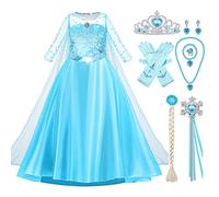 Beejirm Elsa Dress Princess Costume, Elsa Costume Elsa Dress Up for Girls Frozen Princess Dress Up with Fairy Wand and Crown Tiara Fancy Dress for Girls Party Halloween Christmas Party/Pageant