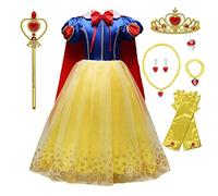 Beejirm Girl Snow White Costume with Princess Crown Wand Accessory, Princess Dress Up Carnival Birthday Party Fancy Dress