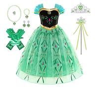 Beejirm Girls Princess Anna Dress Kids Costume for Cosplay, Carnival, Fancy Dress, Christmas, Birthday Party (140, 7-8 Years)