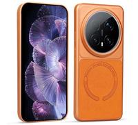 BEEJTUNY Magnetic Case for Honor Magic8 Pro/Magic 8 Pro, 2500G Strong Magnet, Snap-On Car Mount, Power Bank, Slim Elegant Phone Case, Luxury Leather Feel. Orange