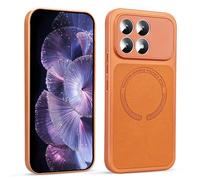 BEEJTUNY Magnetic Case for Xiaomi Poco F8 Pro, 2500G Strong Magnet, Snap-On Car Mount, Power Bank, Slim Elegant Phone Case, Luxury Leather Feel. Orange