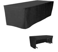 BEEKAY 1 Pc 4 Feet Black Fitted Open Back Rectangular 3 Sided Table Cloth 48" Inch X 24" Inch Polyester Washable Fabric Table Cover Wedding Banquet Trade Show Trade Fair DJ Event Vendor Booth