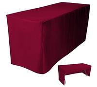 BEEKAY 1 Pc 4 Feet Burgundy/Marron Fitted Open Back Rectangular 3 Sided Table Cloth 48" Inch X 30" Inch Polyester Washable Fabric Table Cover Wedding Banquet Trade Show Fair DJ Event Vendor Booth