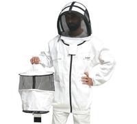 Beekeeper Cotton Bee Jacket Professional Beekeeping Jacket with Fencing & Round Veil Zipper Hood Hat Protective wasp Jacket Beginner Professional Beekeepers Lightweight Sting Proof (White, Medium)