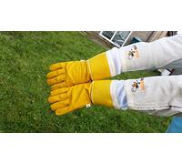 Beekeeper gloves beekeeping bee gloves bee protecting reinforced gloves Yellow soft Cowhide leather - Ventilated superior protection (Small)