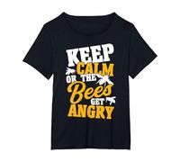 Beekeeper Keep Calm Or The Bees Get Angry Beekeeping T-Shirt, Women's Plus, Black, 3X