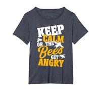 Beekeeper Keep Calm Or The Bees Get Angry Beekeeping T-Shirt, Women's Plus, Heather Blue, 2X