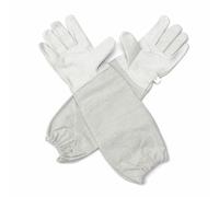 Beekeeping Bee Gloves- Soft White Goat Leather With Cotton Gauntlets Goatskin Professional Elastic Cuff Sting Thorn Proof Resistant Protection Gardening Work Ventilated Canvas Sleeves (L)
