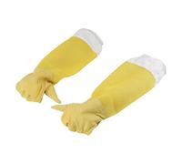 Beekeeping Protective Gloves - Yellow Leather Pair, Long Mesh Sleeve, White Cloth Cuff | Breathable Sheepskin Design, Cut and Puncture Resistant Safety Gear for Honey Bee Farming